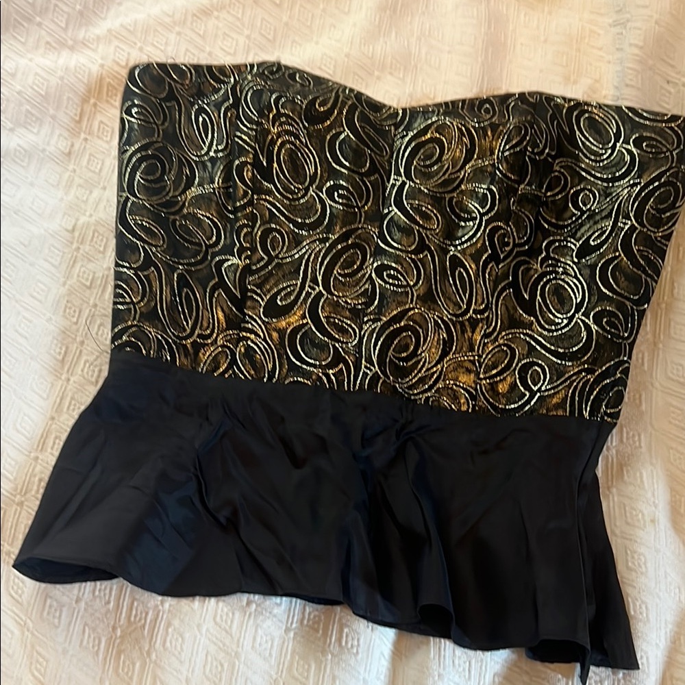 Guy Laroche Black and Gold Bustier Peplum Bodysuit